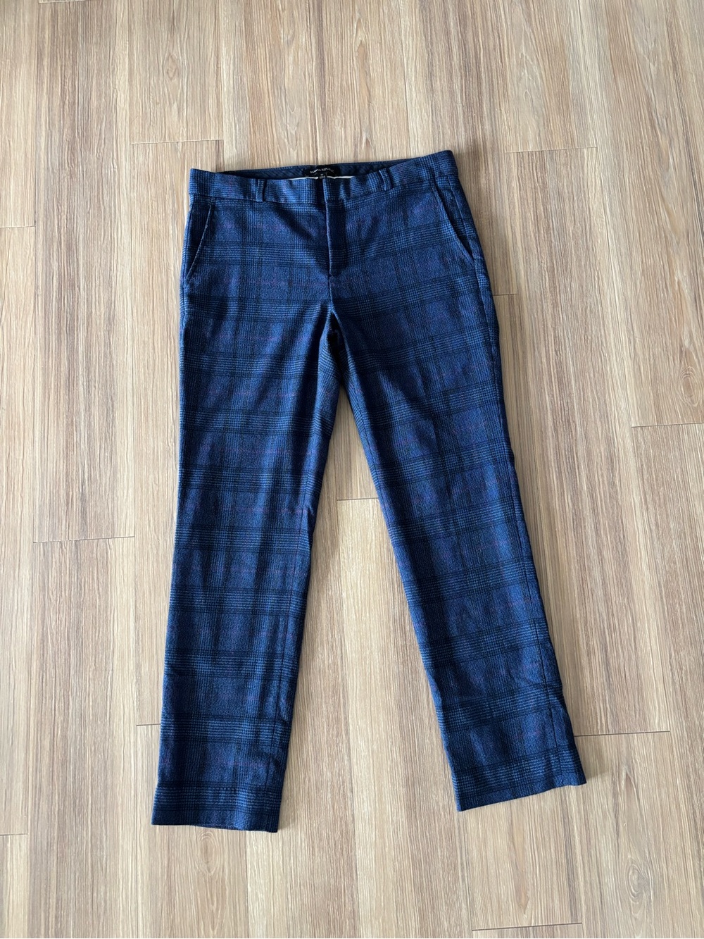 Banana Republic Ryan Dress Pants Blue Plaid Wool Blend Ankle Womens 10 Office